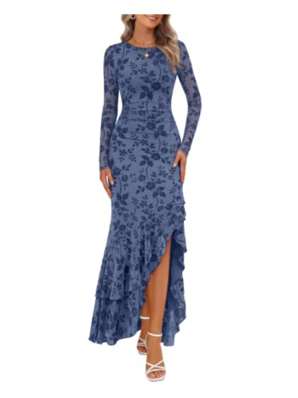 Women's Fall Wedding Guest Cocktail Maxi Dress Long Sleeve Formal